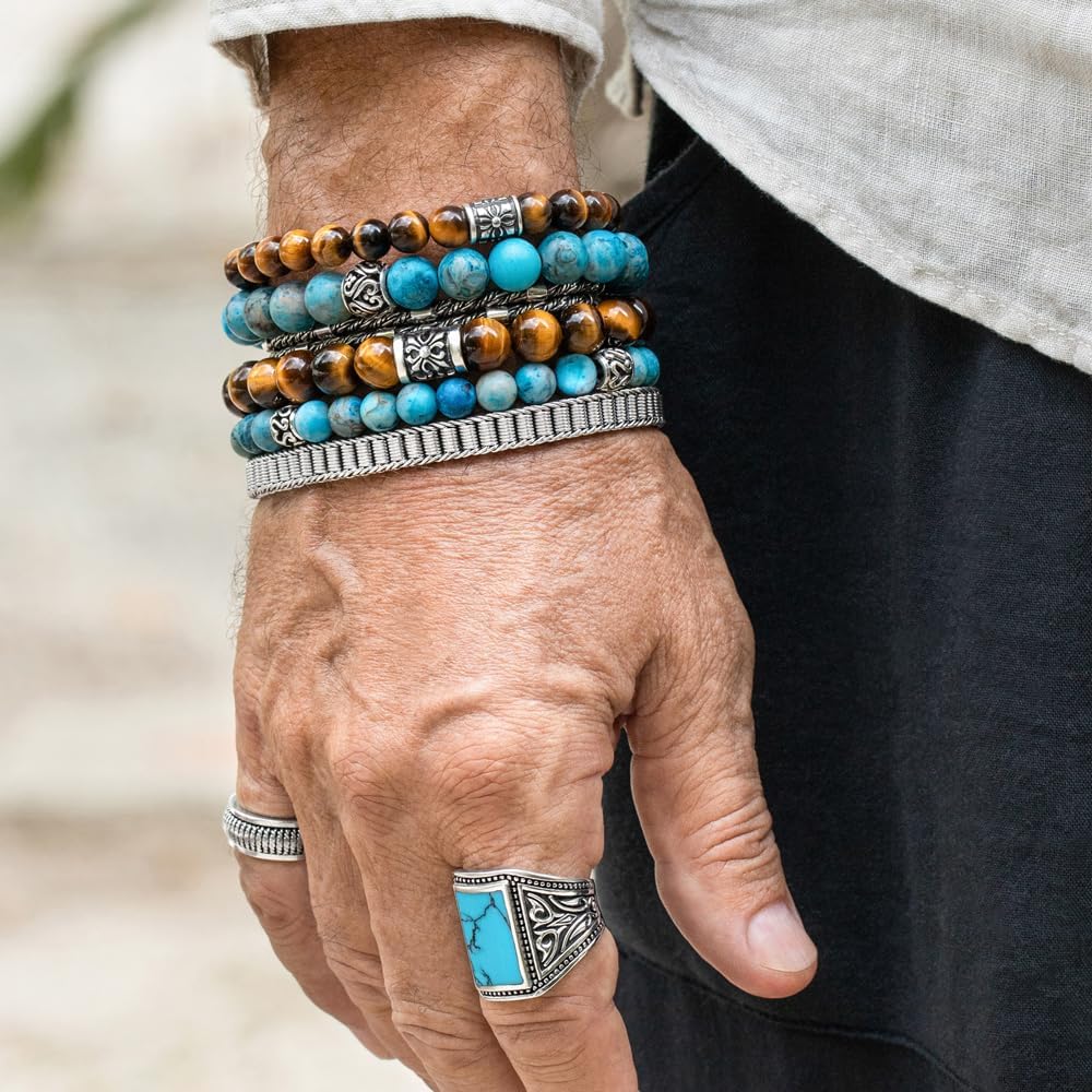 VY JEWELRY Blue Lace Agate Bracelet 8/10MM Dia Matte Stones with 925 Sterling Silver Beads for Men and Women - Image 7