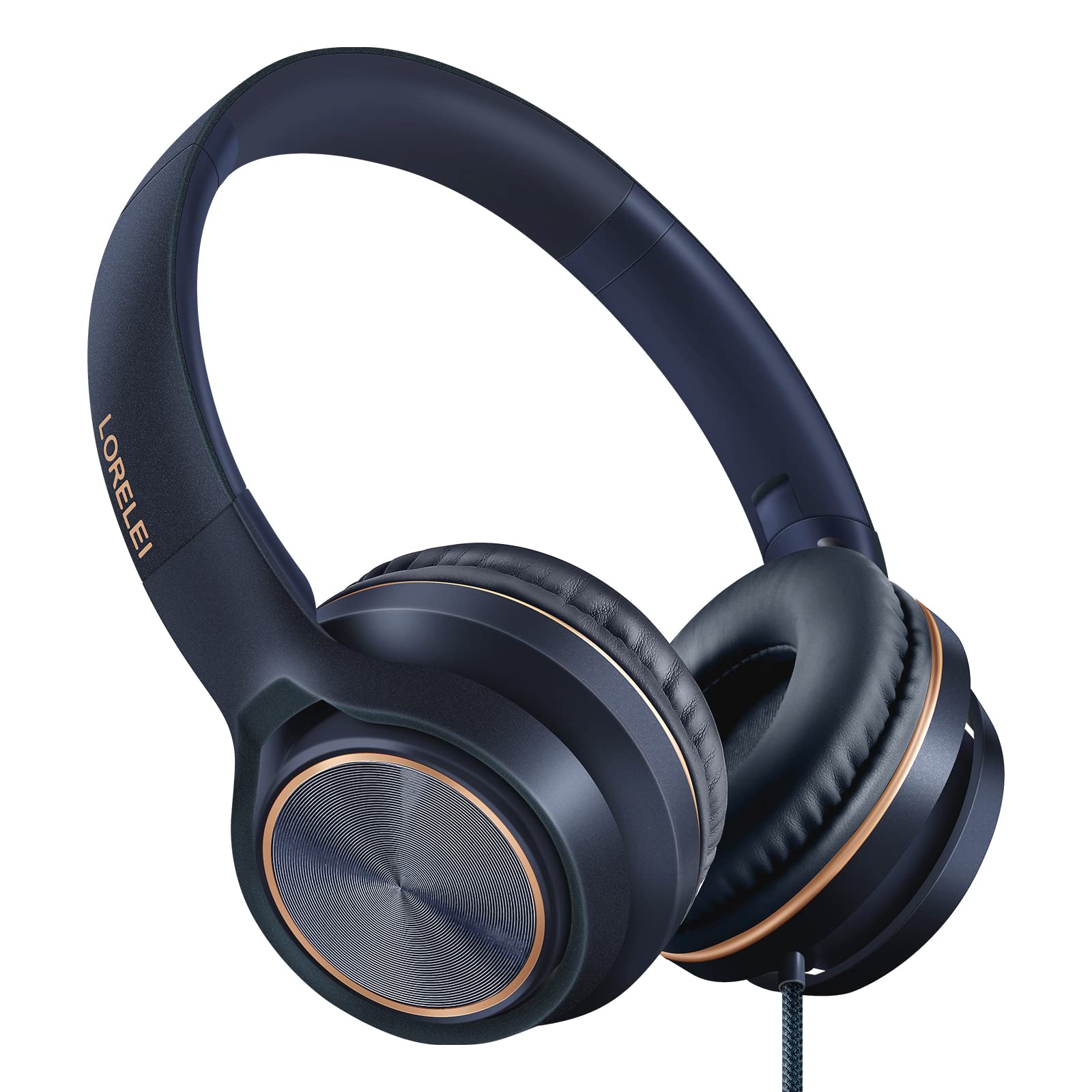 LORELEI S9 Wired Headphones with Microphone for School，On-Ear Kids Headphones for Girls Boys，Folding Lightweight and 3.5mm Audio Jack Headset for Phone, Ipad，Tablet, PC, Chromebook (Dark Blue)