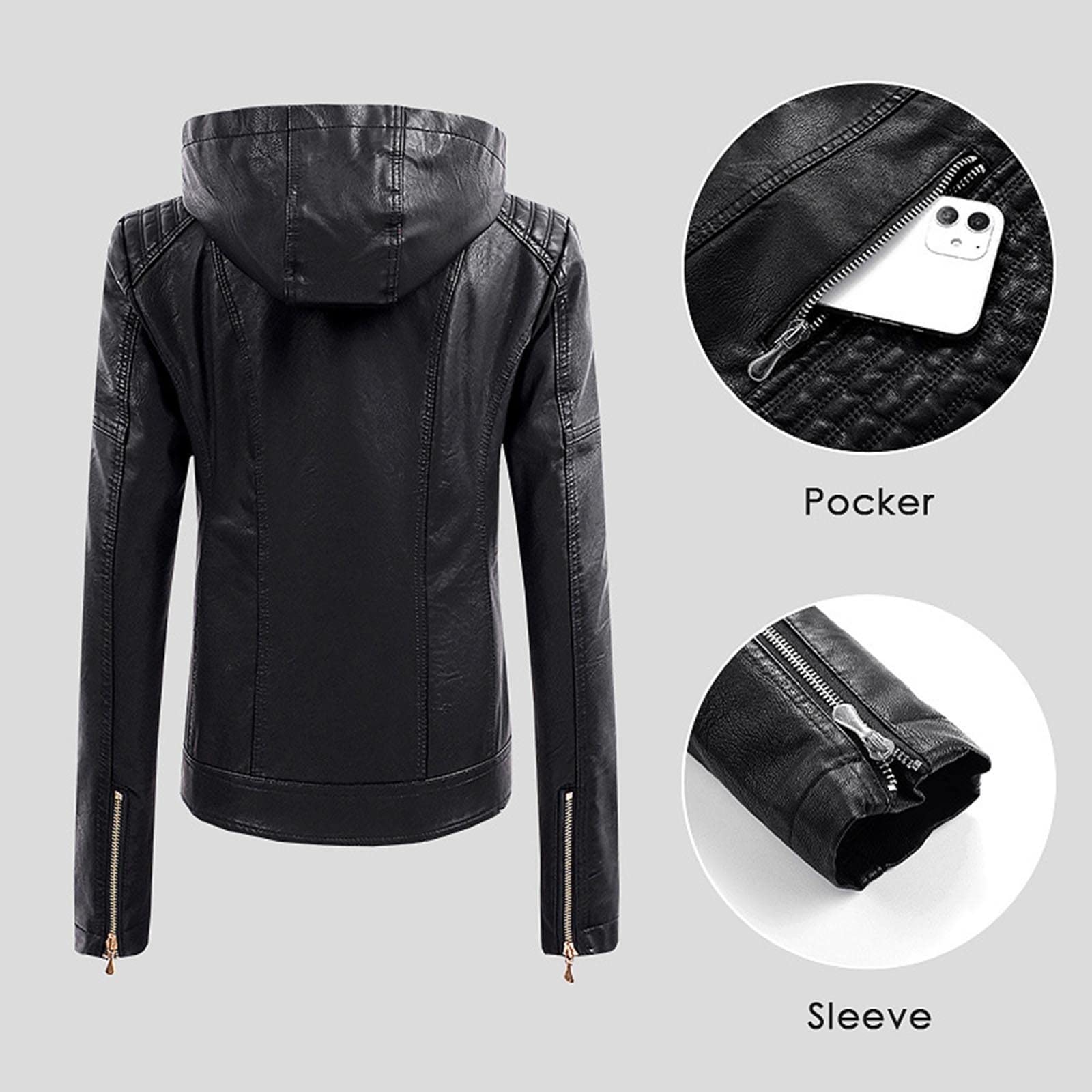Chaqueta Cuero Mujer, Cazadora Cuero Mujer Cazadora Entretiempo Mujer Slim Fit Manga Larga con Bolsillos Y Cremallera Casual Chaqueta De Moto De Piel Sintética Faux Leather Biker Chaqueta De Invierno