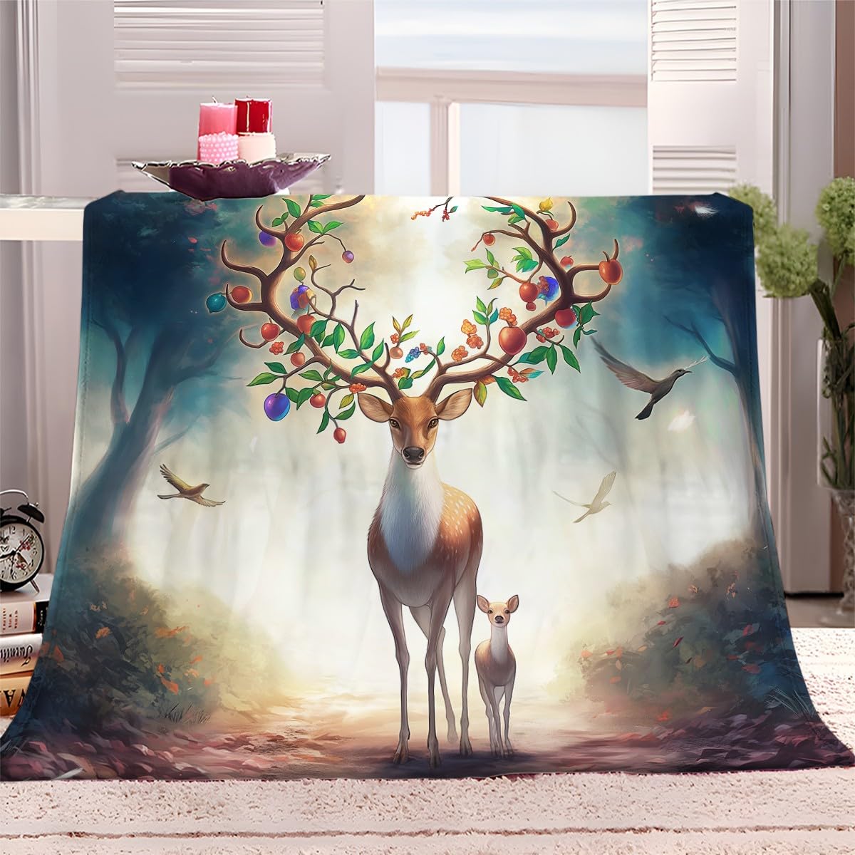 Couverture en flanelle 150x200 cerf plaid canapé pour adulte