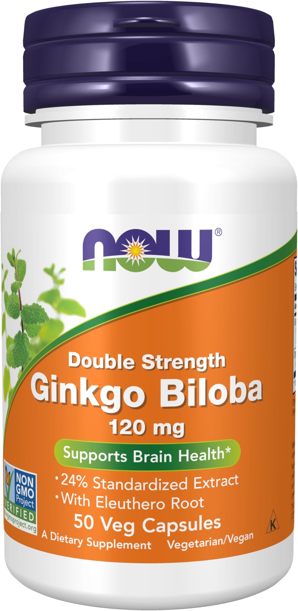 Supplements, Ginkgo Biloba 120 mg, Double Strength, Non-GMO Project Verified, 50 Veg Capsules