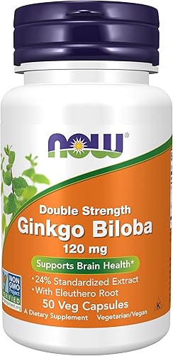 NOW Suplementos Ginkgo Biloba 120 mg Doble Fuerza No OGM Proyecto Verificado 50 Cápsulas Vegetales
