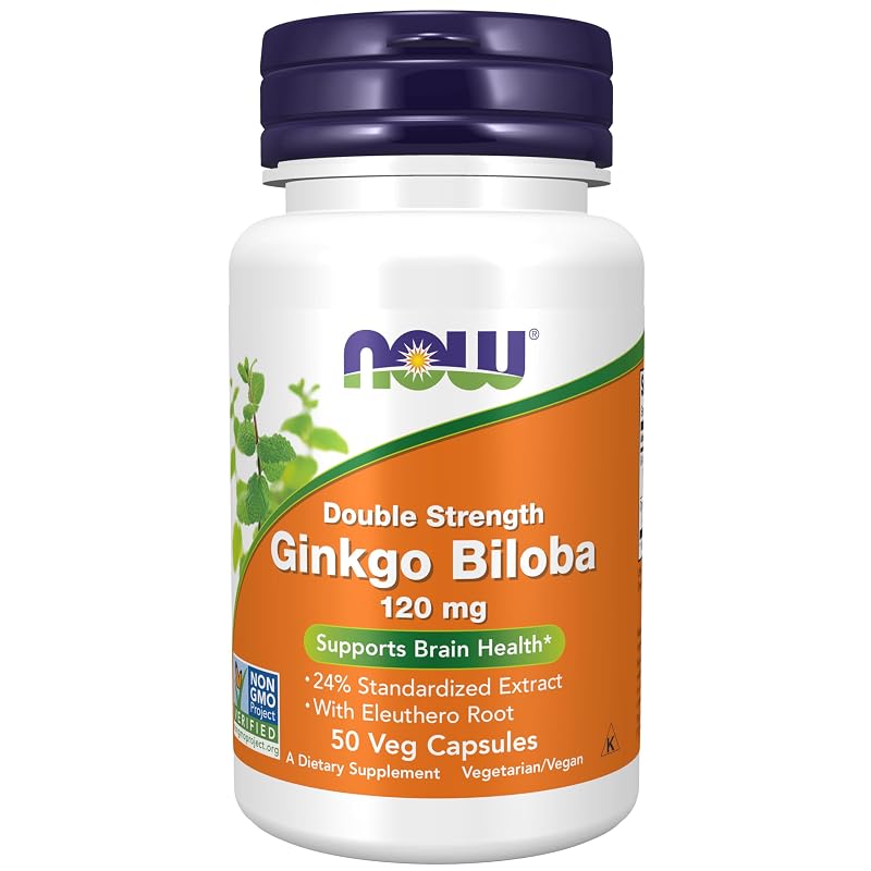 NOW Suplemento fitoterápico de Ginkgo biloba 120 mg, 50 cápsulas vegetais