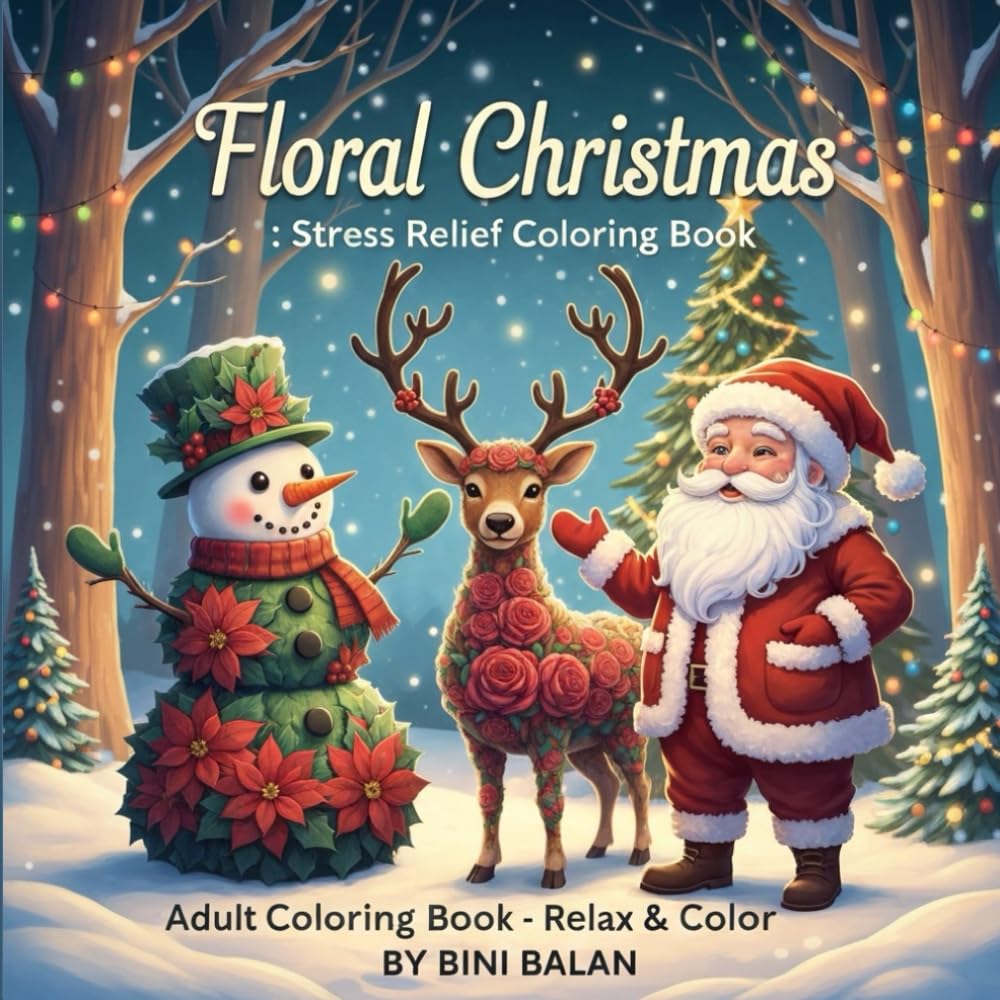 Floral Christmas: Adult Stress Relief Coloring Book