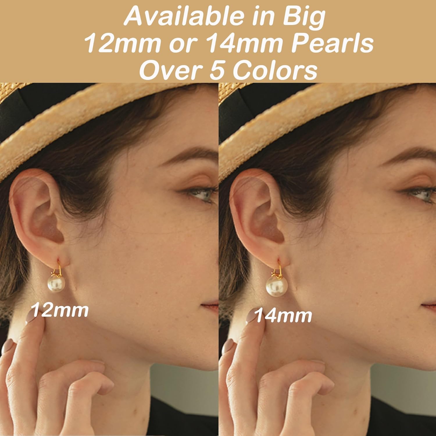 HUGE TOMATO Elegant 925 Sterling Silver Pearl Drop Earrings for Women, 14K Gold Plated Dangle Stud Earrings, Hypoallergenic Large Pearl Hoop Earring dangling 12mm - Image 4