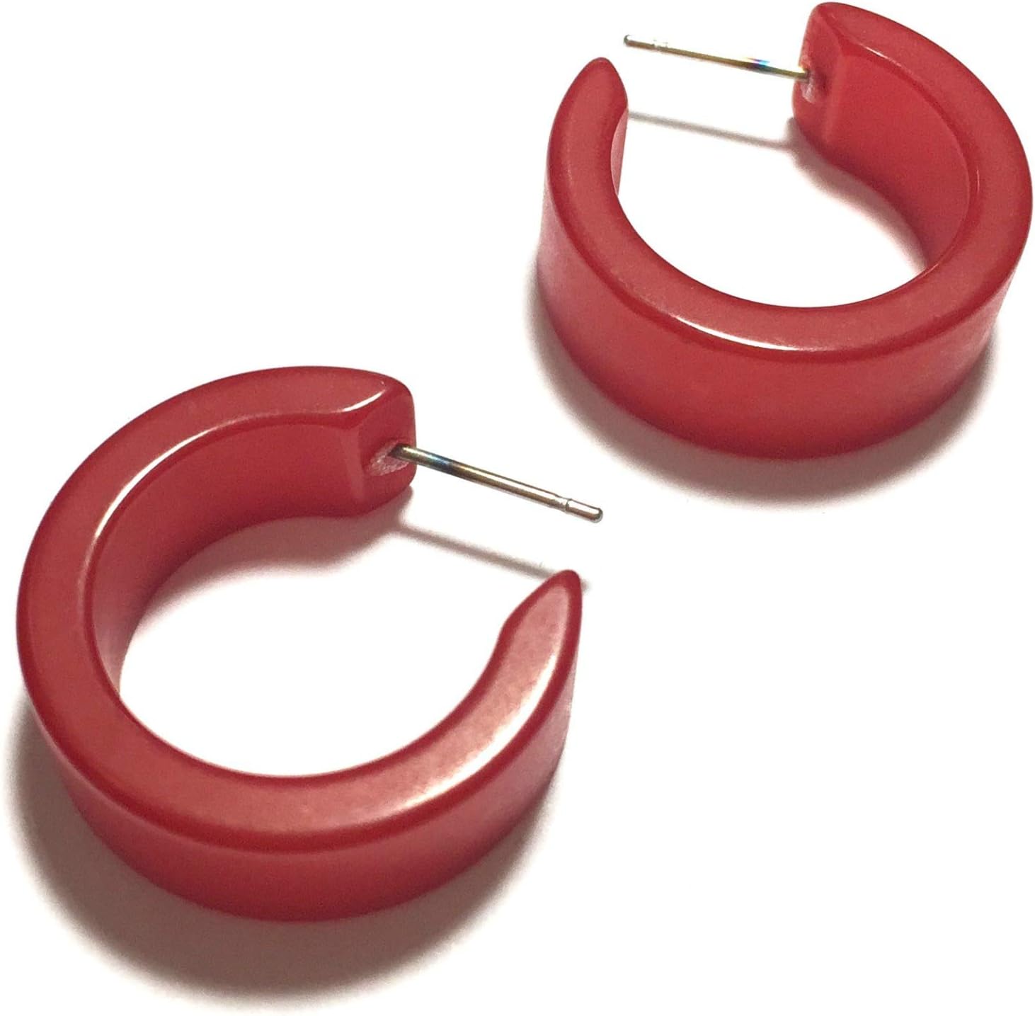 Cherry Red Moonglow Lucite Wide Classic Hoop Earrings - WDCL-RD-2