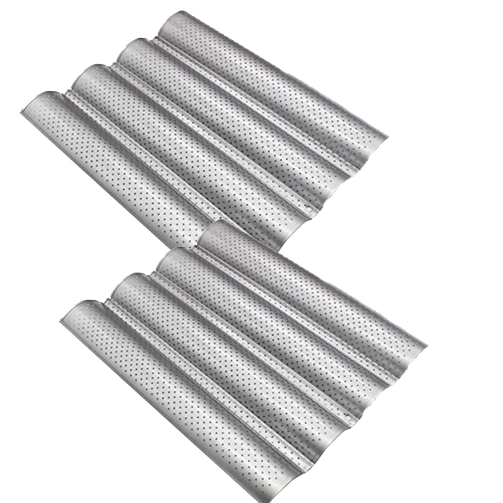 tooloflife Baguette-Backblech, perforiert, Backform, Backform für französische Brote, antihaftbeschichtet, für 4 Baguettes, 2 Stück