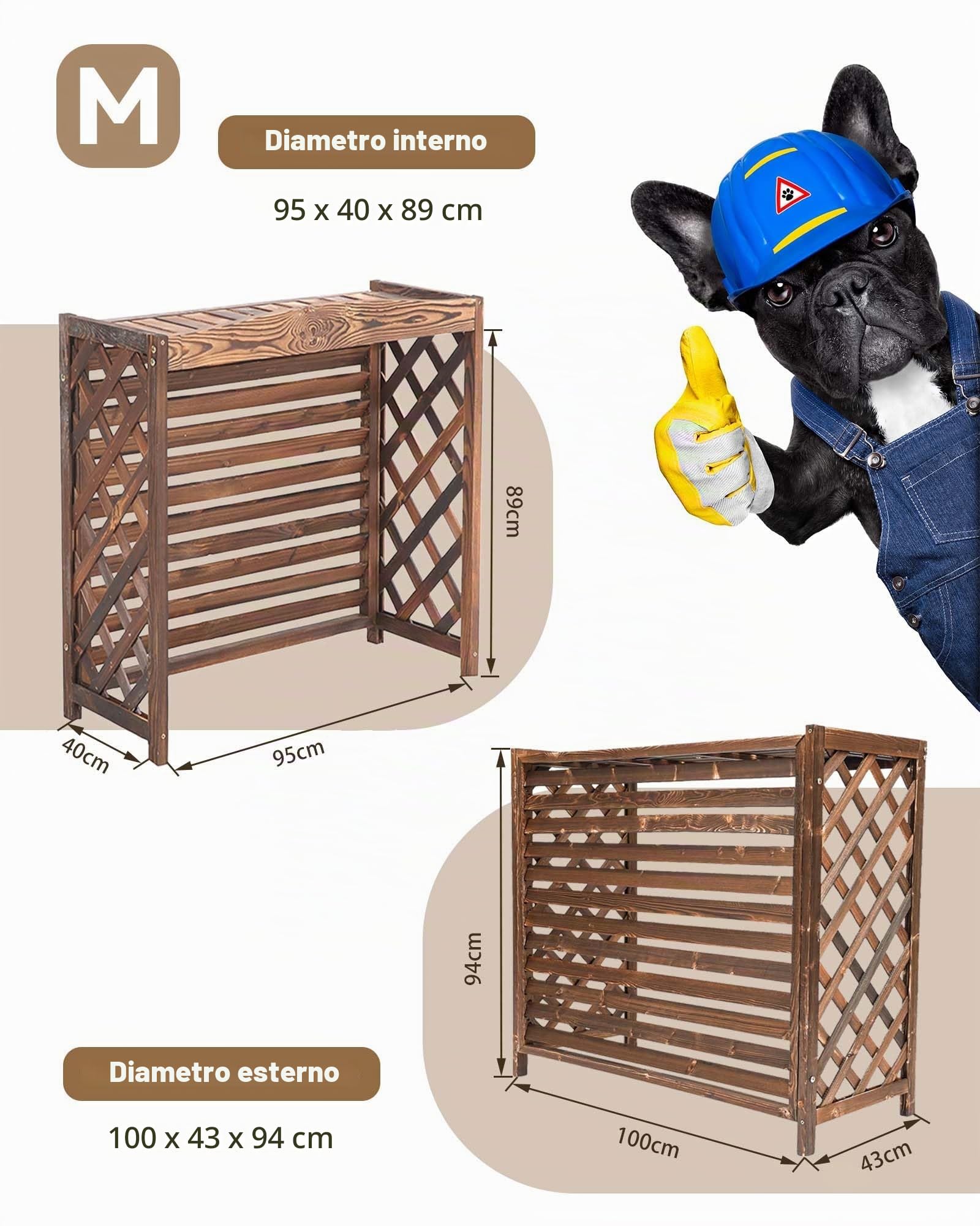 Copri Condizionatore da Esterno in Legno Massiccio, Impermeabile Copricondizionatori Esterni Legno per Decorazione di Terrazze, Balconi E Patio(Medium)