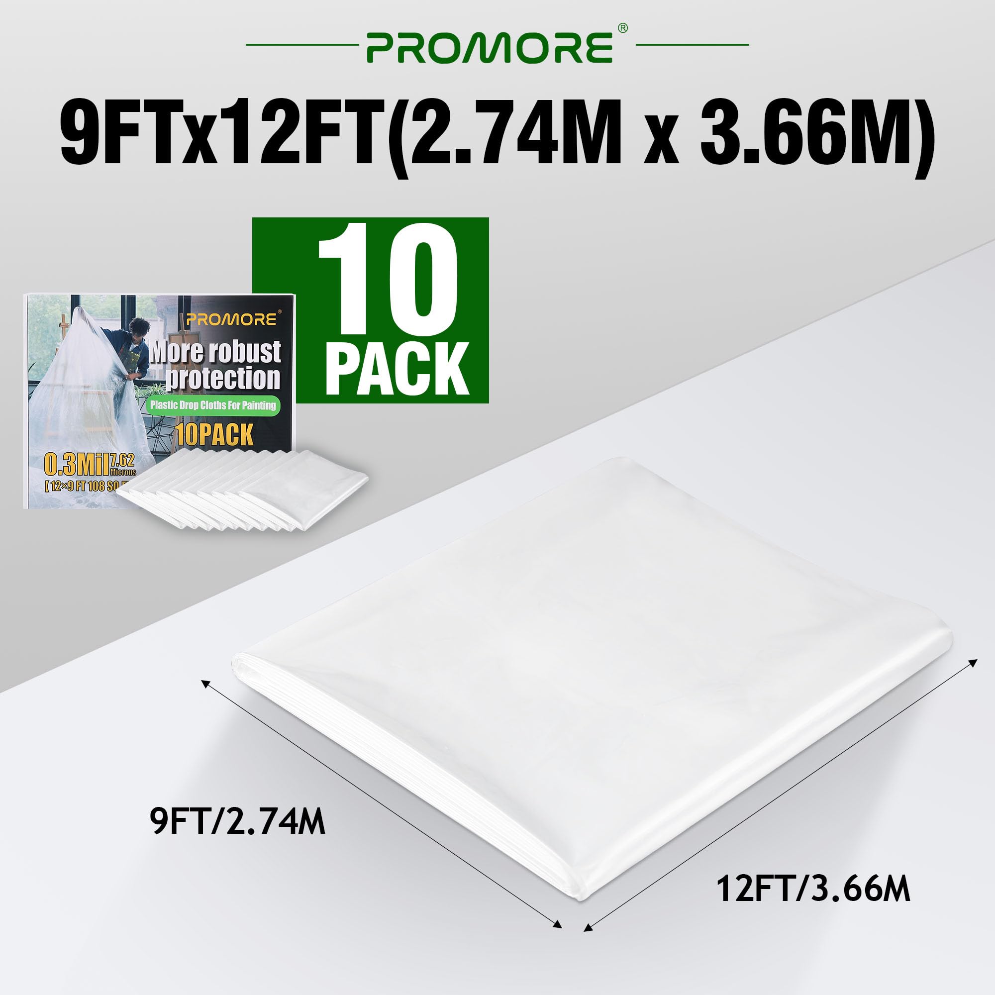 ROMORE Staubschutzfolie 10x - 3,66x2,74m Polyethylen Malerfolie Wasserdicht