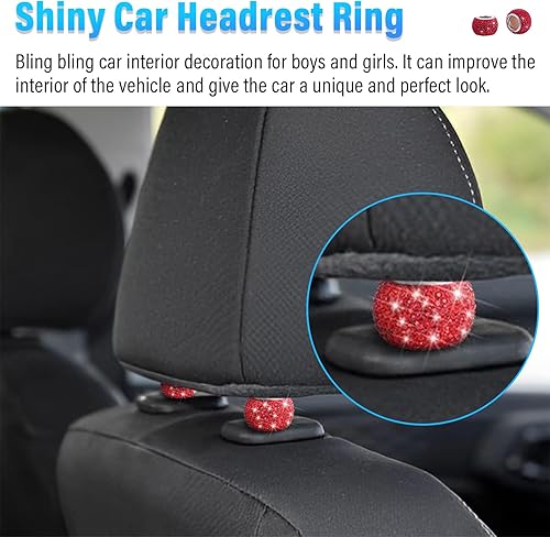 Miniatura 4 de Paquete de 4 collares para reposacabezas de automóvil, anillos decorativos con diamantes de cristal, accesorios universales de decoración interior