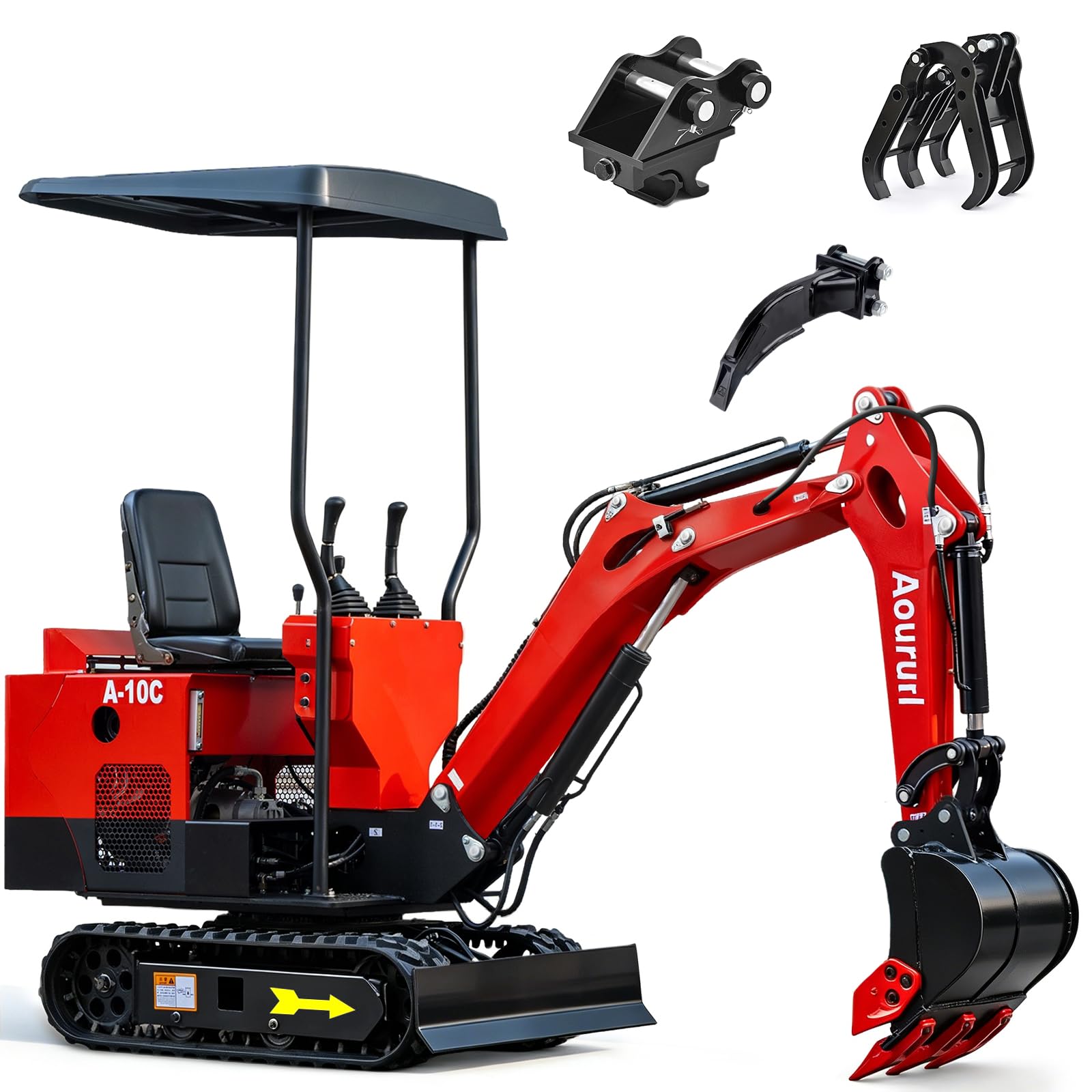 ‎Aoururl 1.2 Ton Mini Excavator – 3 Attachments, 13.5HP Gasoline Engine | EPA Certified Compact Rubber Tracked Digger for Landscaping, Farm, Garden & Small DIY Build, Unloading Services Included