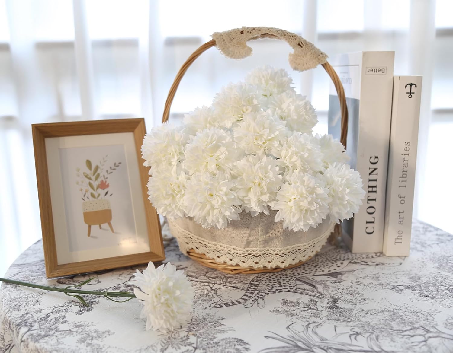 15 PCS Artificial Chrysanthemums Ball Flowers Bouquet White Fake Mums with Short Stems Fall Faux Silk Mums Flowers for Bridal Wedding Bouquet Fall Decor Home Table Centerpiece (White) - Image 2