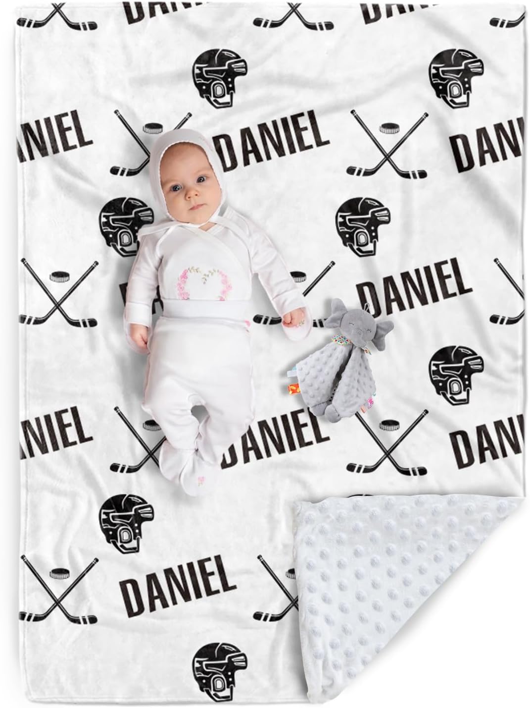 Custom Ice Hockey Blanket Gift, Personalized Name Hockey Player Blanket for Kids Teen Boys Girls Hockey Lovers, Soft Plush Flannel Throw Blankets with Double Layer Dotted Backing Color14