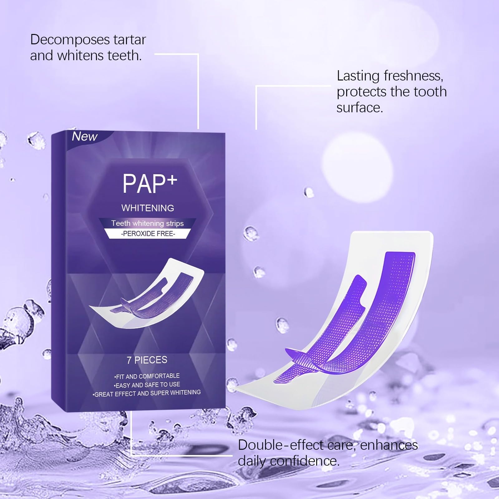Zahnaufhellungsstreifen, Set zur Zahnaufhellung, violett, Zahnaufhellung, Whitening Teeth Strips, frischer Atem, hilft bei der Beseitigung von Flecken, Kaffee, Wein, strahlendem Lächeln