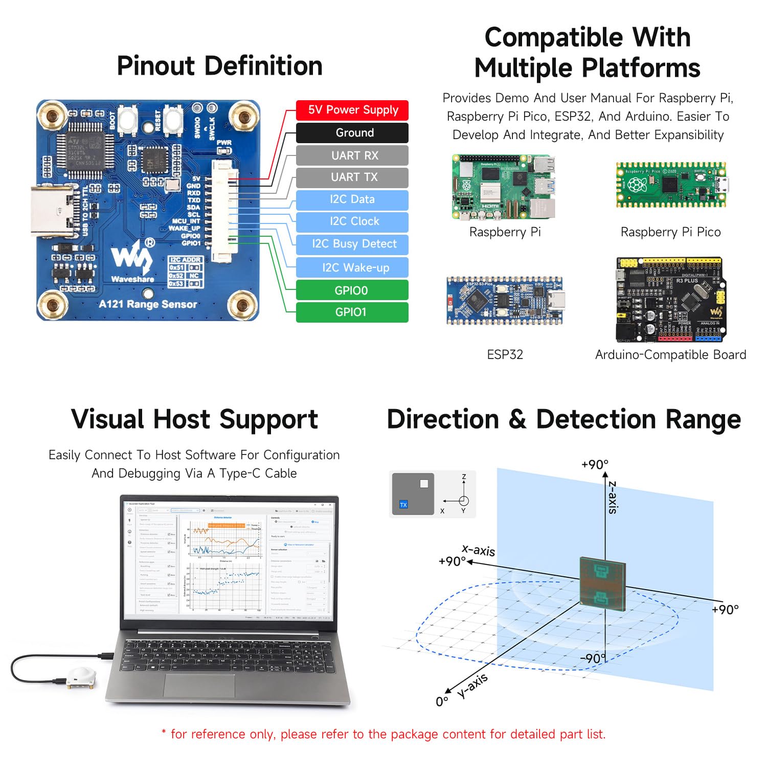 Waveshare A121 Range Sensor Box, A121 60GHz mmWave Radar Micro-Motion Detection Module, Based On Acconeer A121 Pulsed Coherent Radar (PCR) Sensor, Supports High-Precision Distance Measurements