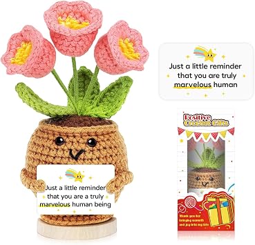 Positive Crochet Flower Inspirational Gifts for Women Mini Positive Handmade Lily Of The Valley - Easter Mothers Day Birthday Appreciation Retirement Gifts for Coworker Boss Friend Mom Teacher