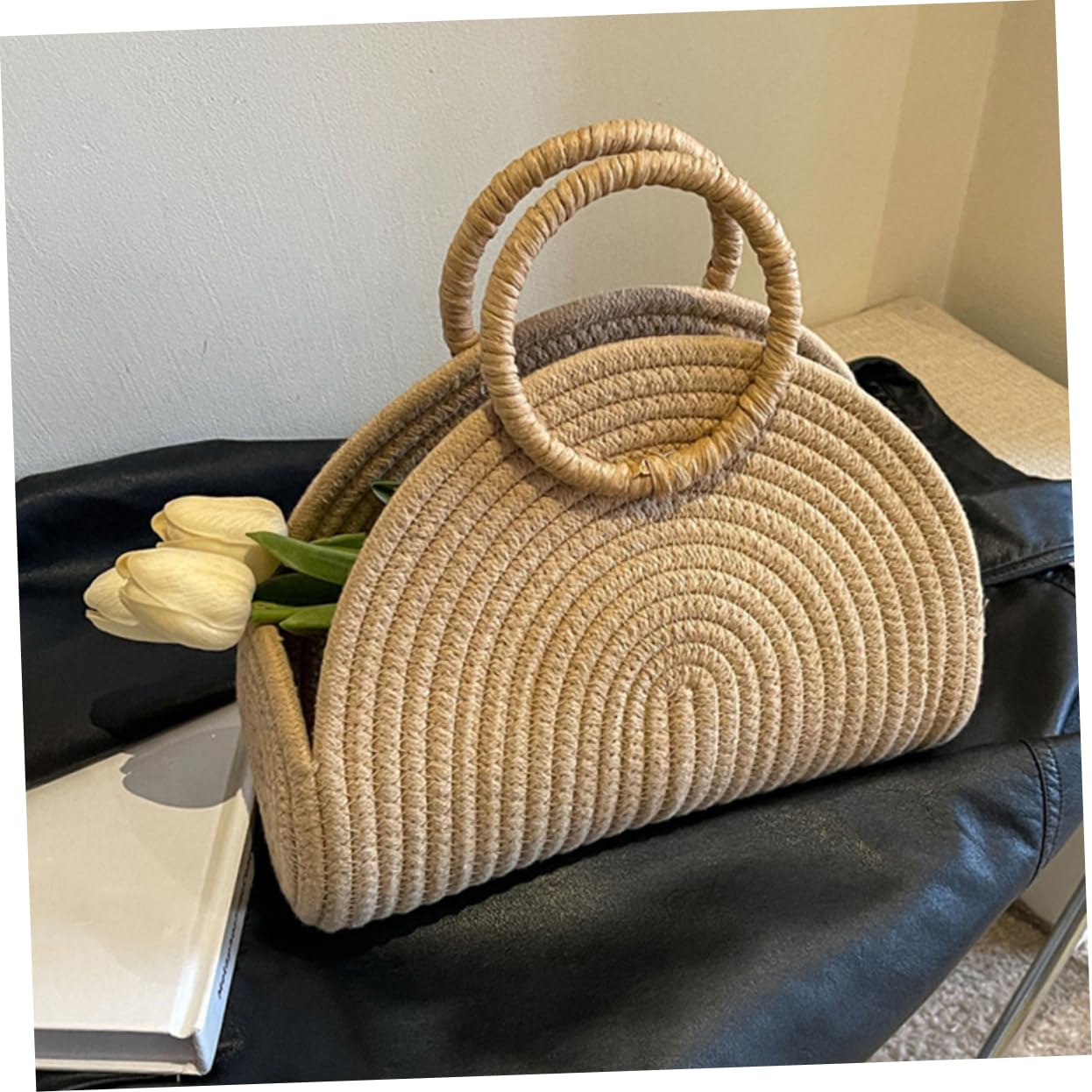 BESPORTBLE Borsa in Corda di Cotone Intrecciata a Mano, Borsa da Spiaggia Capiente Stile Rustico Trama Delicata, per Picnic e Shopping