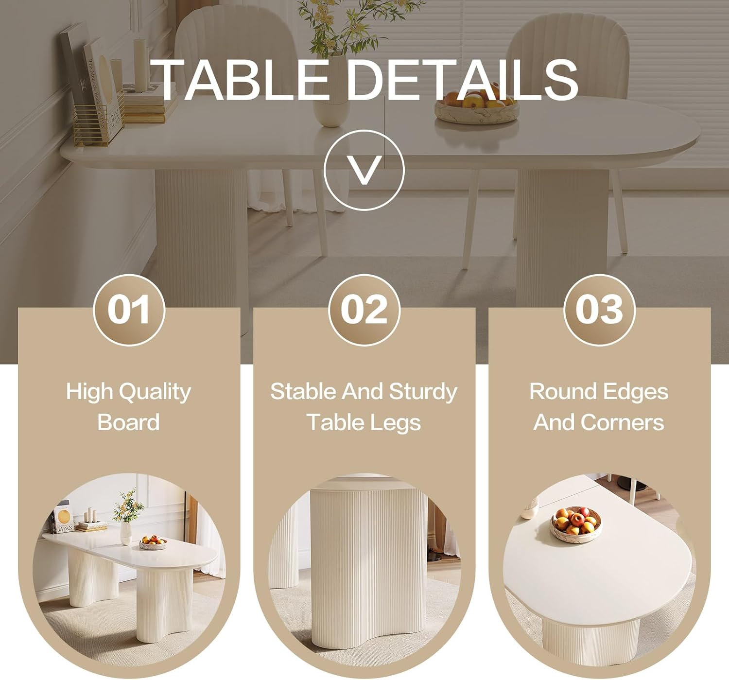 62.99" Oval Dining Table, Modern White Dining Table for 4-6 People, Oval Kitchen Table with Unique Sturdy Wavy Legs, Dining or Living Room & Apartment, Table Only