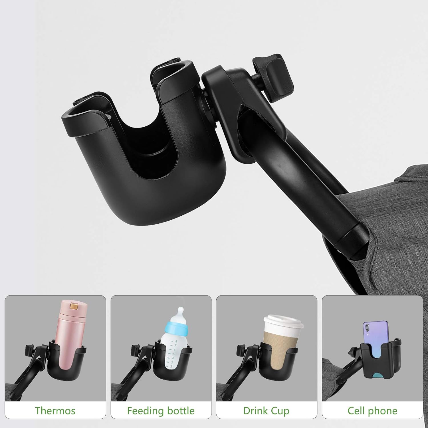 Suranew Stroller Cup Holder with Phone Holder/Organizer, Universal Bike Cup Holder, 2-in-1 Cup Holder for Walker, Bike, Wheelchair, Walker : Baby