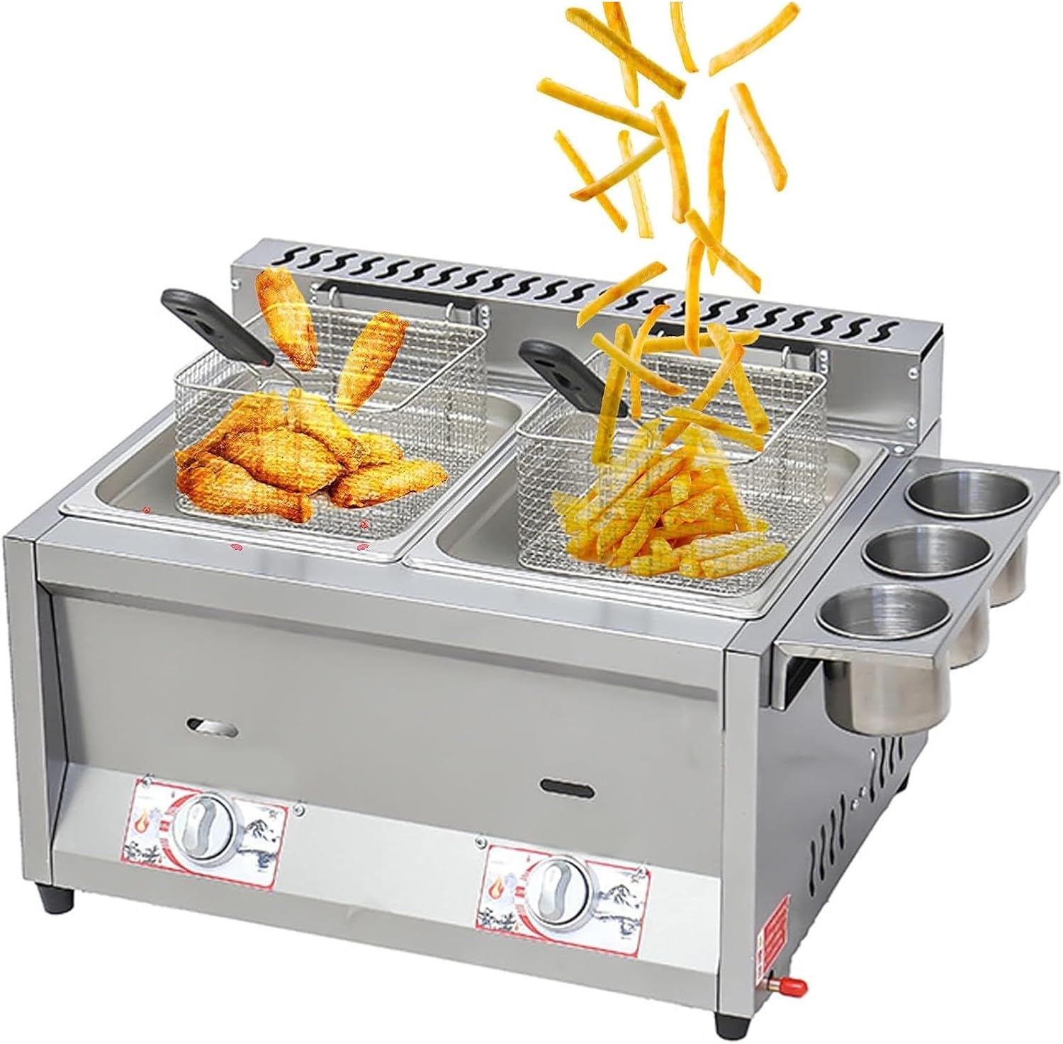Commercial Gas Deep Fryer 20L Dual Tank Stainless Steel Countertop Kitchen Frying Machine for Restaurants and Canteens