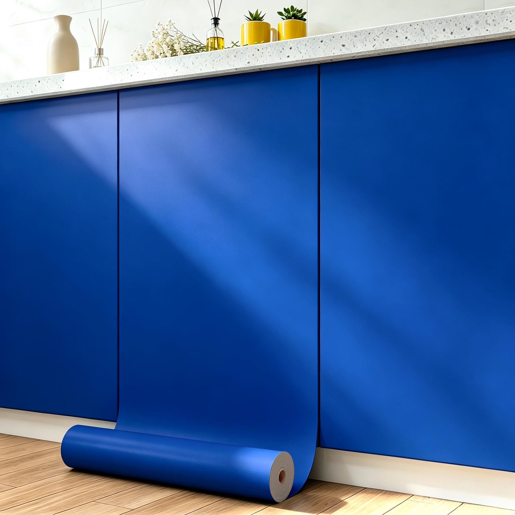 FunStick 60CM x 5M Papel Pintado Pared Dormitorio Azul Real Papel Tapiz Autoadhesivo Pared Vinilo Adhesivo Azul Oscuro Mate Vinilos Adhesivos para Cocina Baño Revestimiento Vinilos Escritorio Mesa