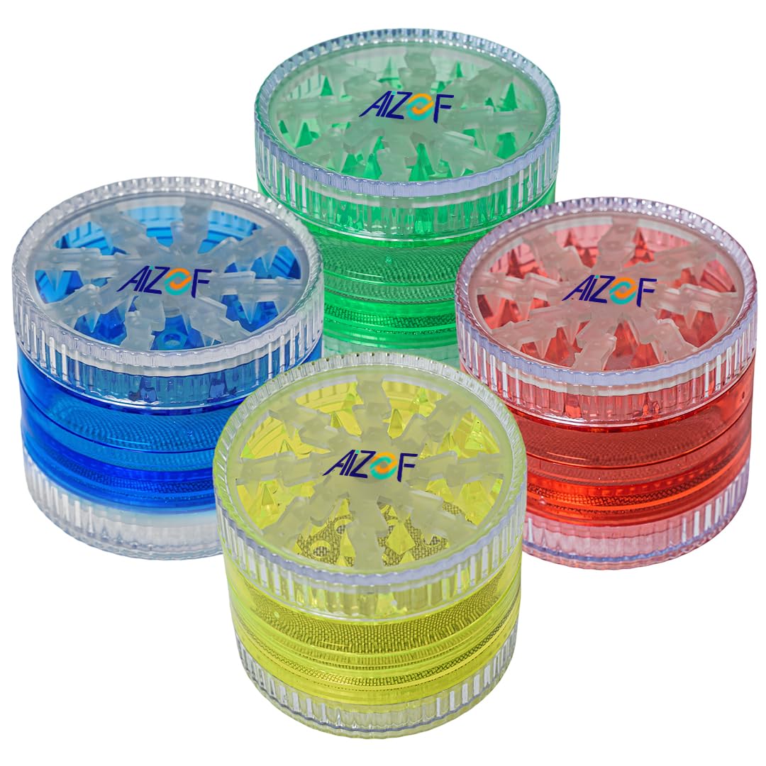 Colorful Plastic (Pack of 1 Blue) Herb Grinder with Magnetic Lid *Glow in Dark* - 4 Part Grinder Featuring Shark Tooth Shredding, GR121