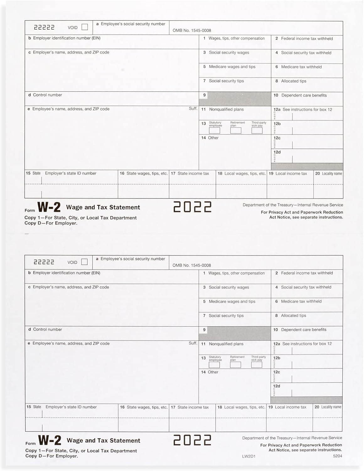 2022 W2 4 Part Tax Forms Kit, 25 Employee Kit of Laser Tax Forms Designed for QuickBooks and Accounting Software : Office Products