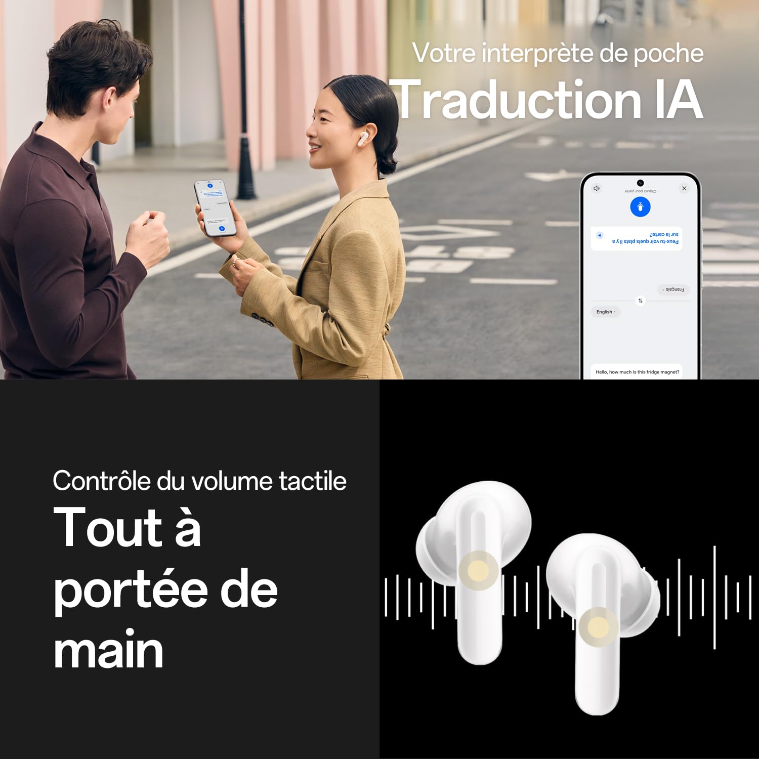 OPPO Enco X3s Écouteurs sans Fil, Son Dynaudio, 55dB ANC, AI Translation, LHDC 5.0 Hi-Res Audio, 45 h Batterie, Bluetooth 5.4, Blanc