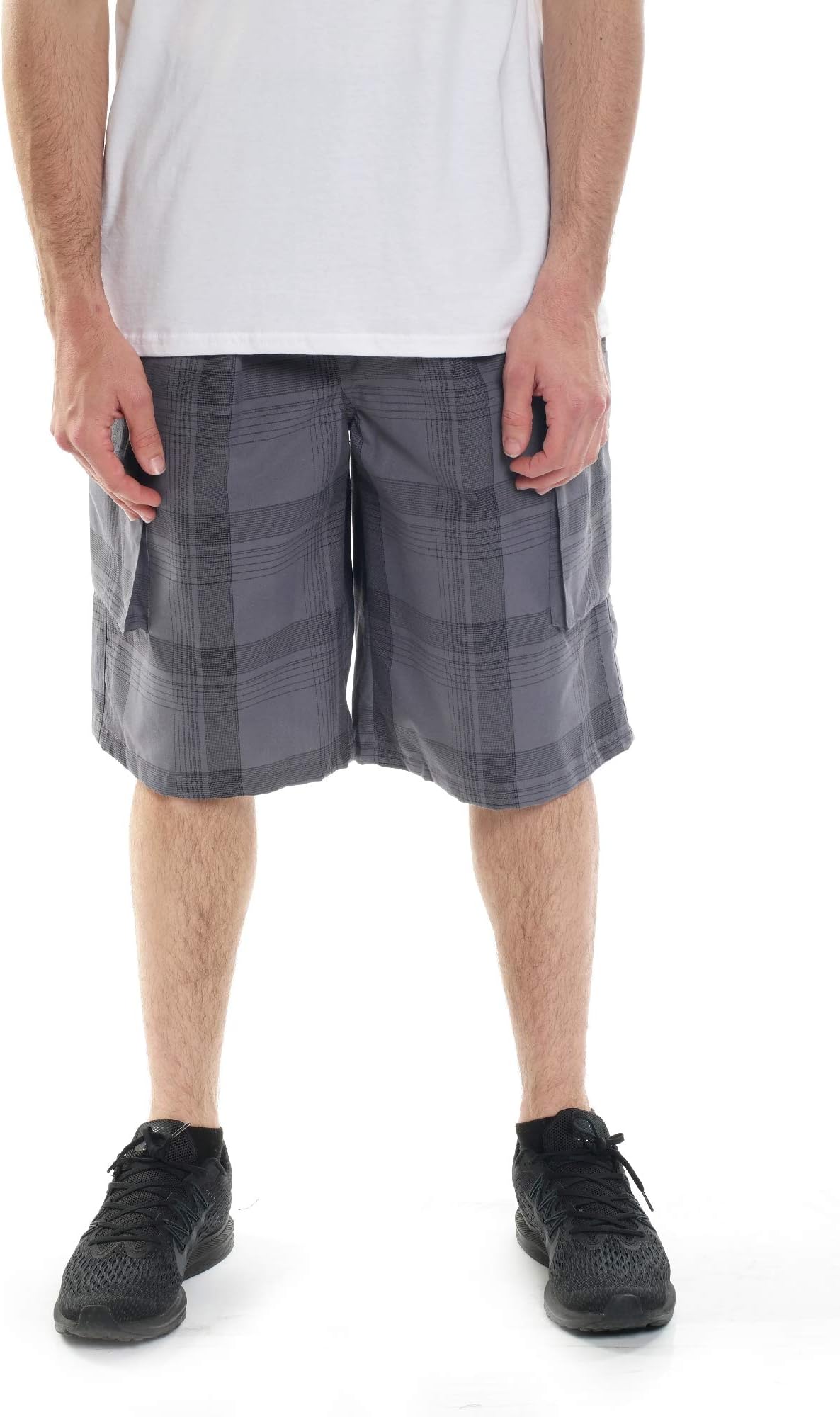YAGOMen's Elastic Waist Drawstring Relaxed Fit Plaid Cargo Shorts S-5XL