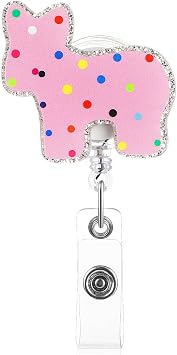 Giantree Pink Cute Cow Badge Reel Funny Candy ID Clip - Retractable Badge Reel for Nurses, Students, Women & Girls
