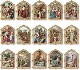 Generic Stations of the Cross Set of 16, 2-3/4"x3-3/4, Gold Stamped Italian Images