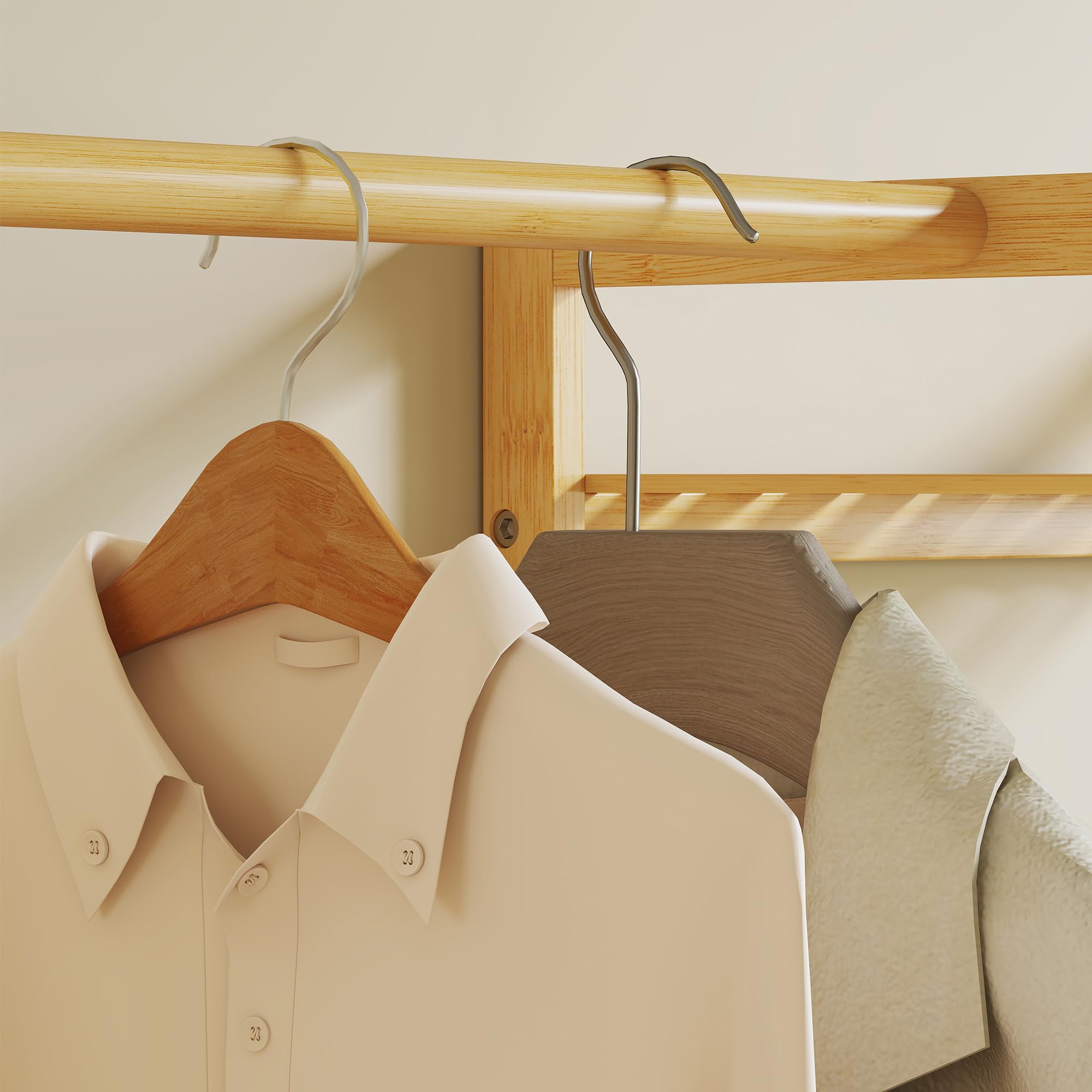 HOMCOM Perchero, 10 ganchos, Natural, Altura 175 cm | Banco acolchado con 2 estantes, barra ropa, 5 compartimentos abiertos, perchero para pasillo, dormitorio, sala