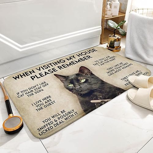 Miniatura 5 de Allijune Felpudo horizontal con texto en inglés When Visiting My House Please Remember Cat, divertido gato, regalo para los amantes de los gatos,