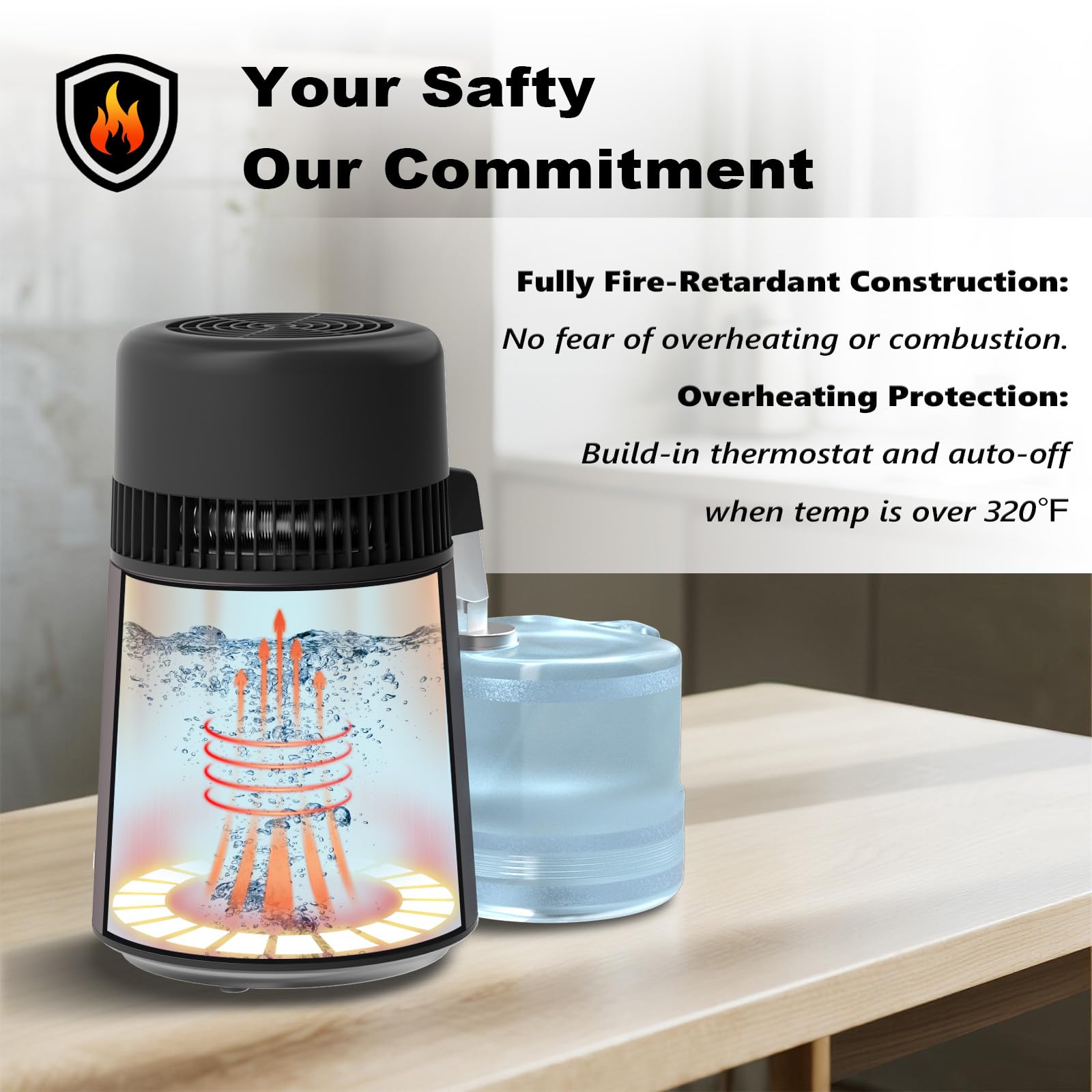 ROVSUN - Destilador de agua de 1.1 galón/4 litros, máquina de agua destilada con recipiente sin BPA, purificador de agua destilada con material ignífugo e interior de acero inoxidable, 750 W, negro