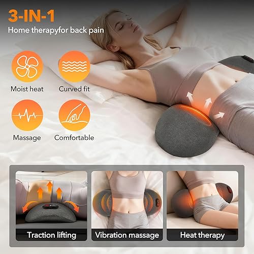 Miniatura 7 de Almohada eléctrica 3 en 1 para masaje lumbar, masajeador de espalda con calor, altura ajustable para cama y silla, almohada de apoyo de espalda para