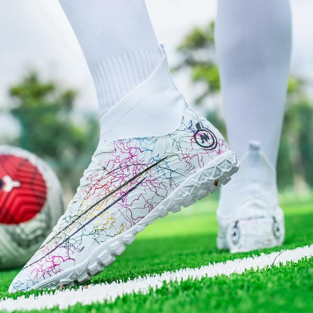 Buty Piłkarskie Damskie Astro Turf, Buty Piłkarskie Dla Dziewcząt, Buty Wysokie, Profesjonalne, Buty Piłkarskie, Buty Do Piłki Nożnej, Buty Do Piłki Nożnej Na świeżym Pow, 14 White, 8 UK