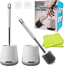 Silicone Toilet Brush & Holder Set (2 Pack) Deep Cleaning Rubber Loo Brush with Quick Dry Holder, Floor or Wall Mounted Bathroom Cleaning Kit Includes 2 Microfibre Cleaning Cloths TB33