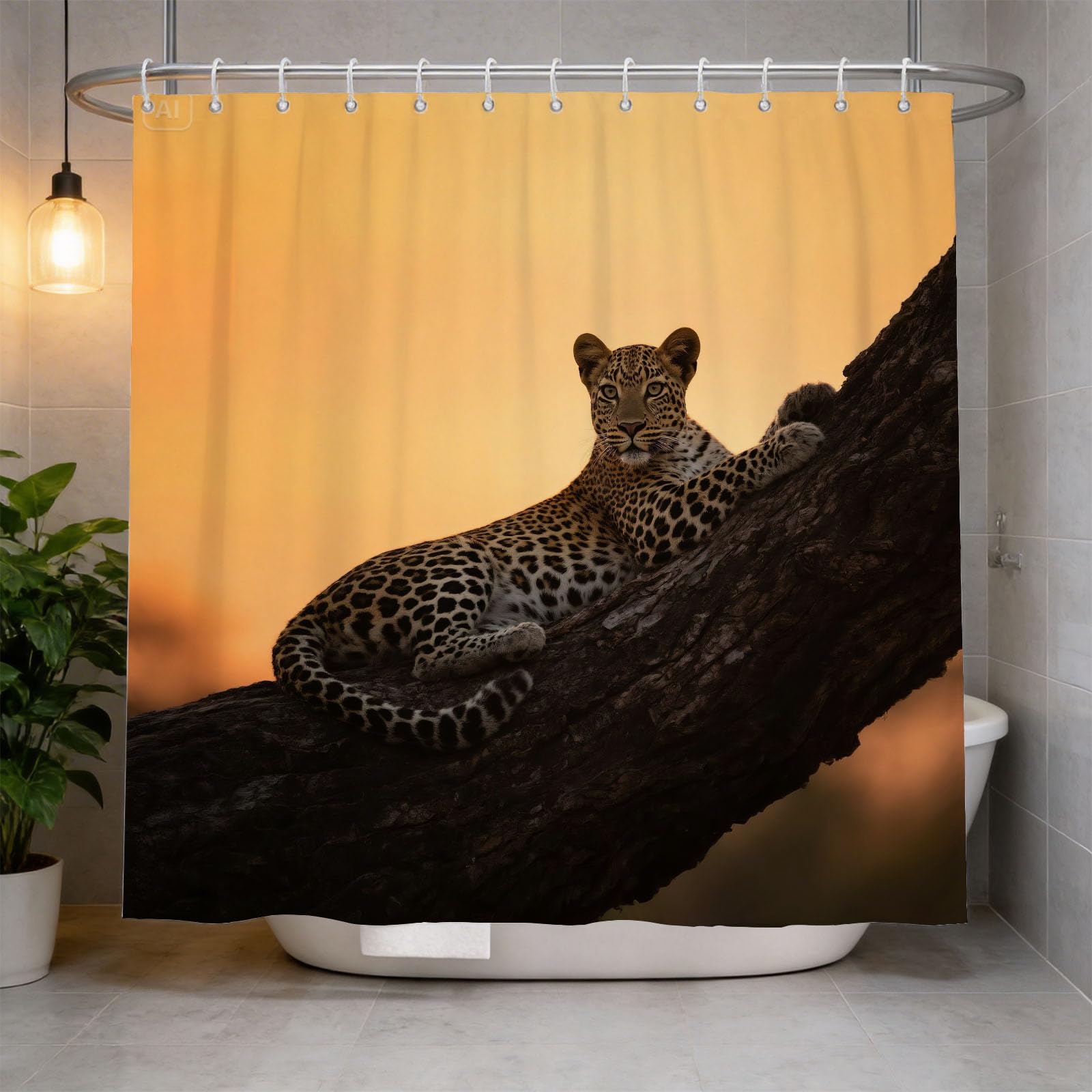 Hongduo 3D African Leopard Shower Curtain for Stalls Bathtubs African Grassland Bathroom Decor Shower Curtain Set Polyester Fabric Waterproof 180x180cm/71X71 Inch with Hooks