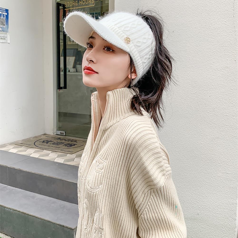 Epsion Knit Beanie Hat for Women High Bun Ponytail Skull Cap Stretch Winter Chunky Warm Visor Brim Crochet Hats - Image 3