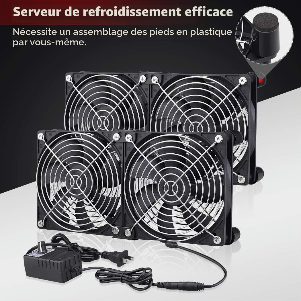 Wathai Lot de 4 ventilateurs de 120 mm pour racks de serveur GPU avec régulateur de vitesse 220-240 V et débit d'air élevé pour refroidissement DIY, armoires AV, téléviseurs, routeurs, amplificateurs