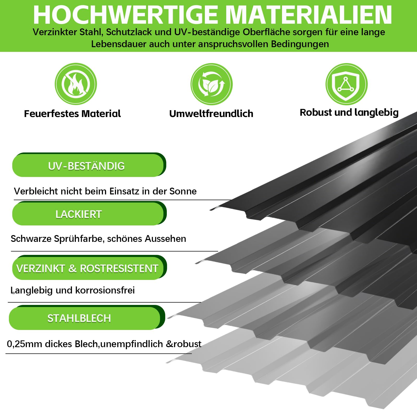 Warmfay® Profilblech Trapezblech 24er Set, 115×45 cm (12,42 m²), Wetterfest Rostresistent Verzinkte Wellblech Dachplatten mit 400 Schrauben, Schwarz Metall Dachblech für Carport, Garage, Gerätehaus