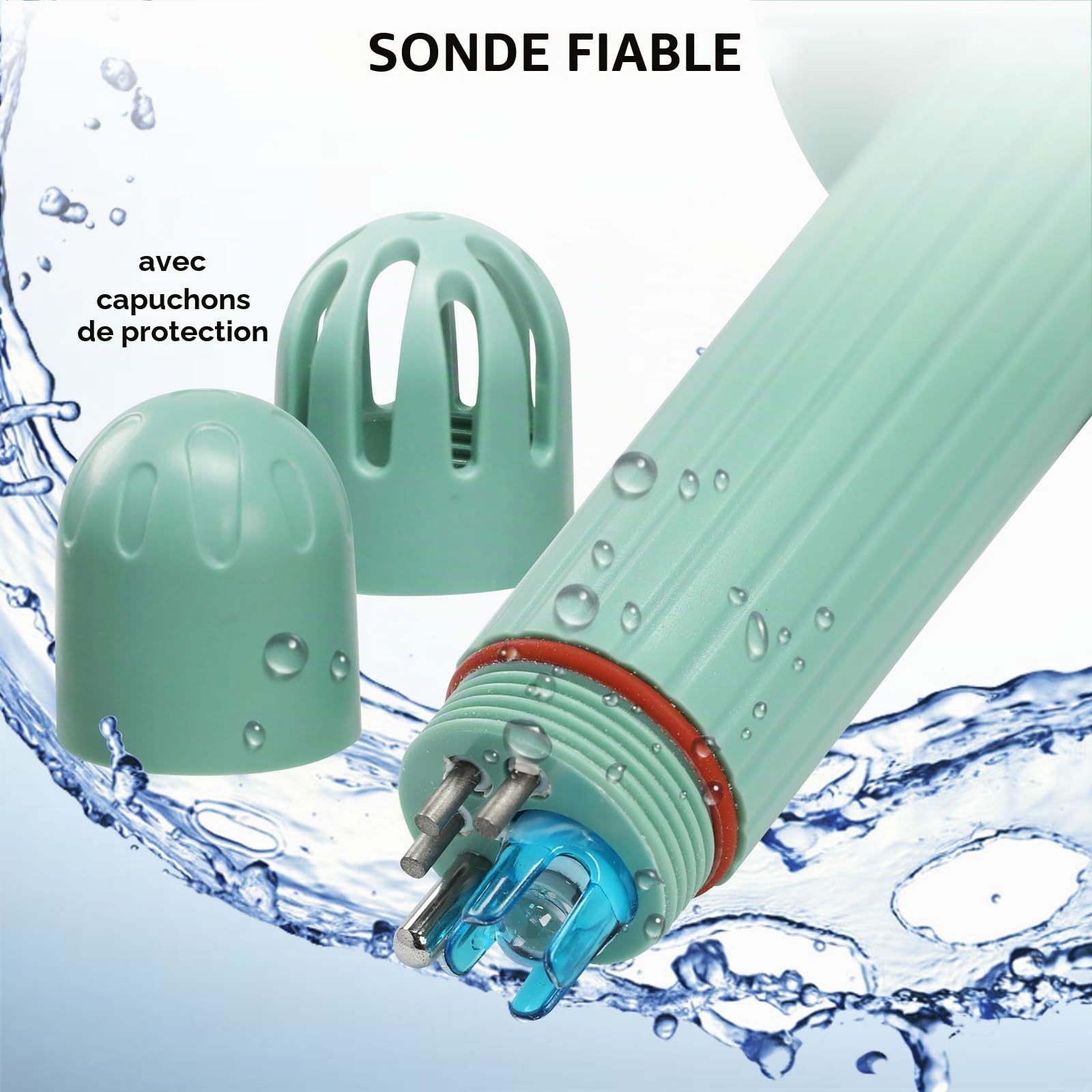 Testeur intelligent de qualité d’eau 8 en 1 WiFi, contrôle pH, ORP, chlore, salinité, TDS, CE, densité et température, suivi à distance via appli Tuya pour piscines, spas, jacuzzis, aquariums et bacs.