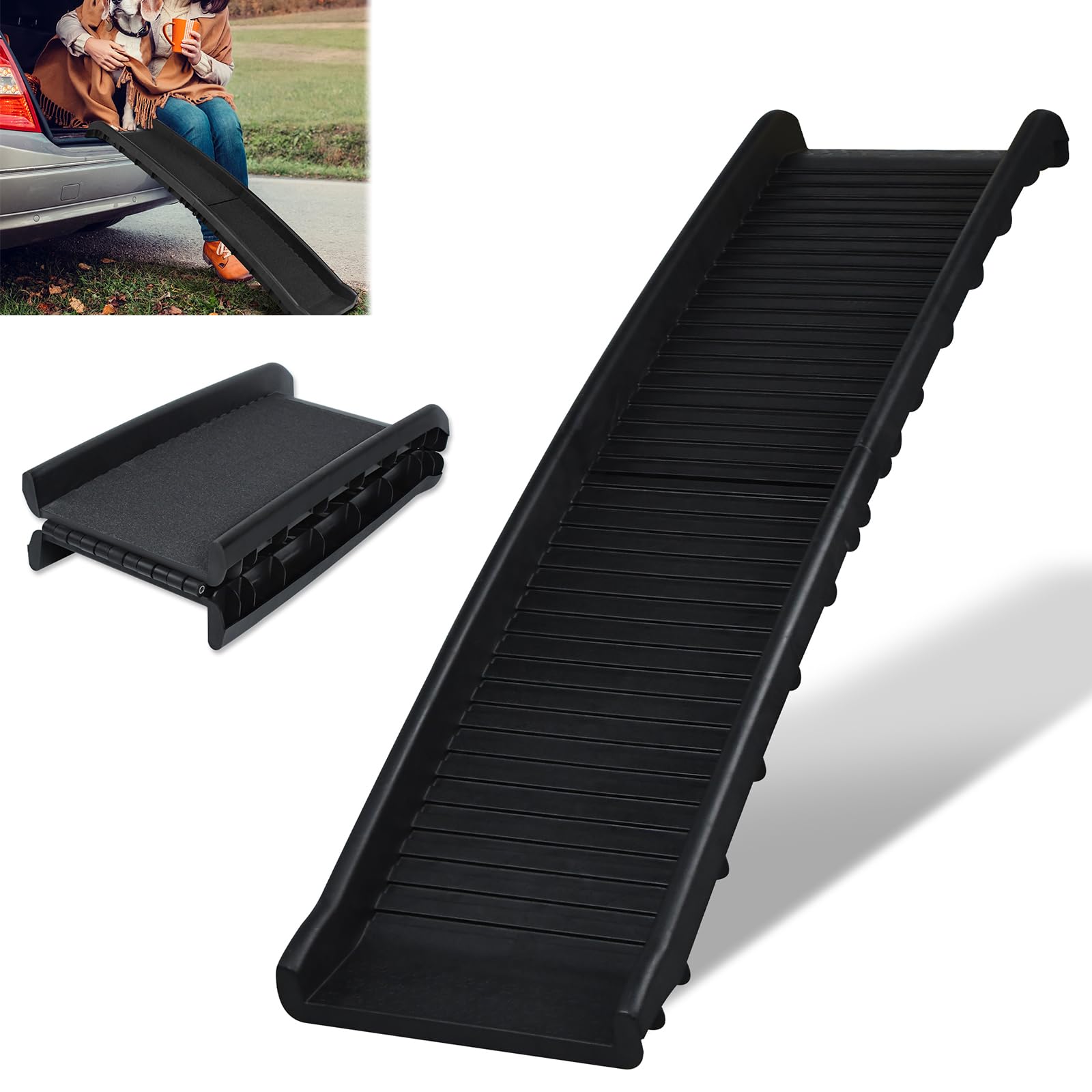 FIVMEN Rampa para Perros Plegable para Coche Escaleras para Perros Antideslizante hasta 90 kg 156 x 40 cm Rampa para SUV, Grandes Animales Pequeños