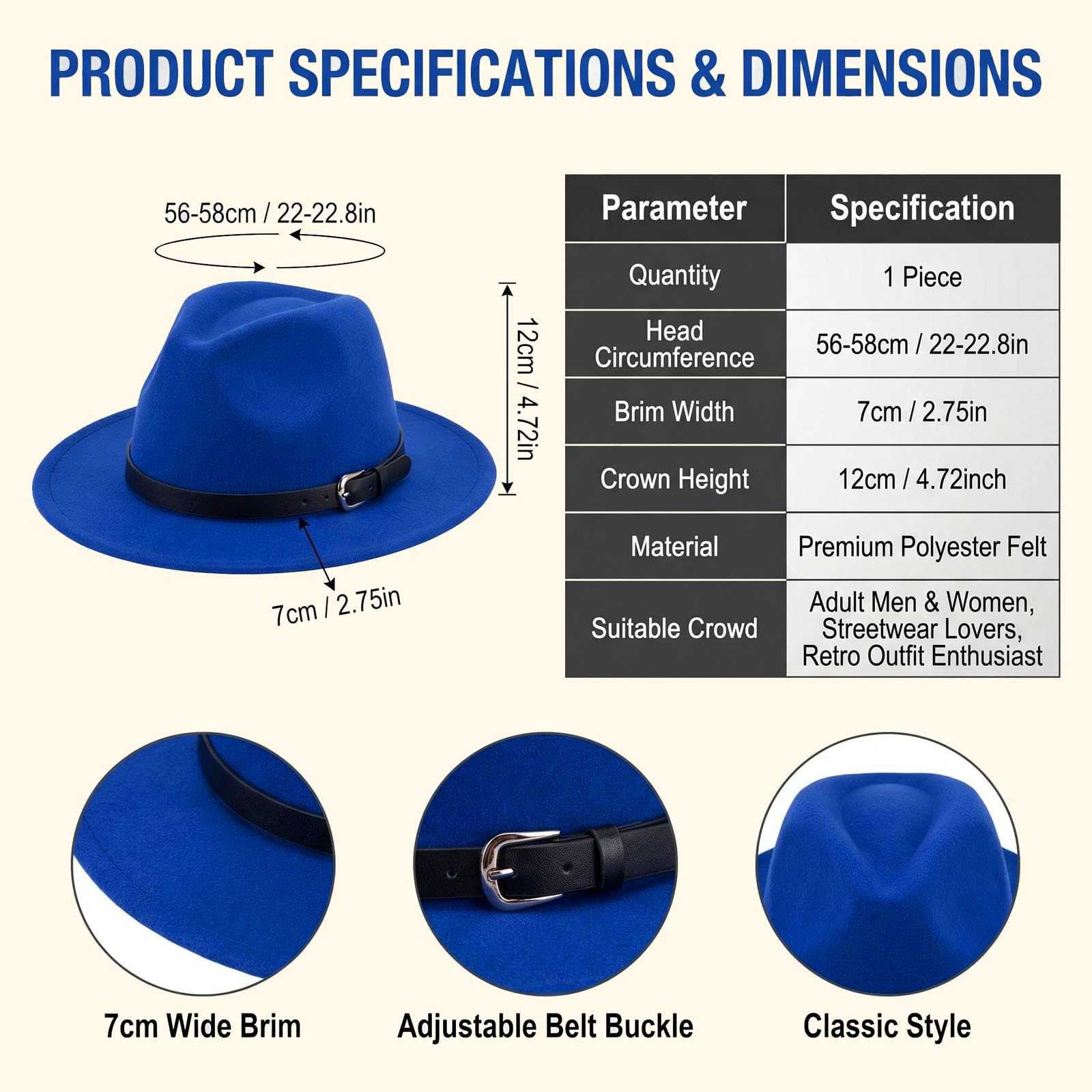Upstore Chapeau Fedora classique en laine avec boucle de ceinture en feutre à large bord pour femme (rouge vin)