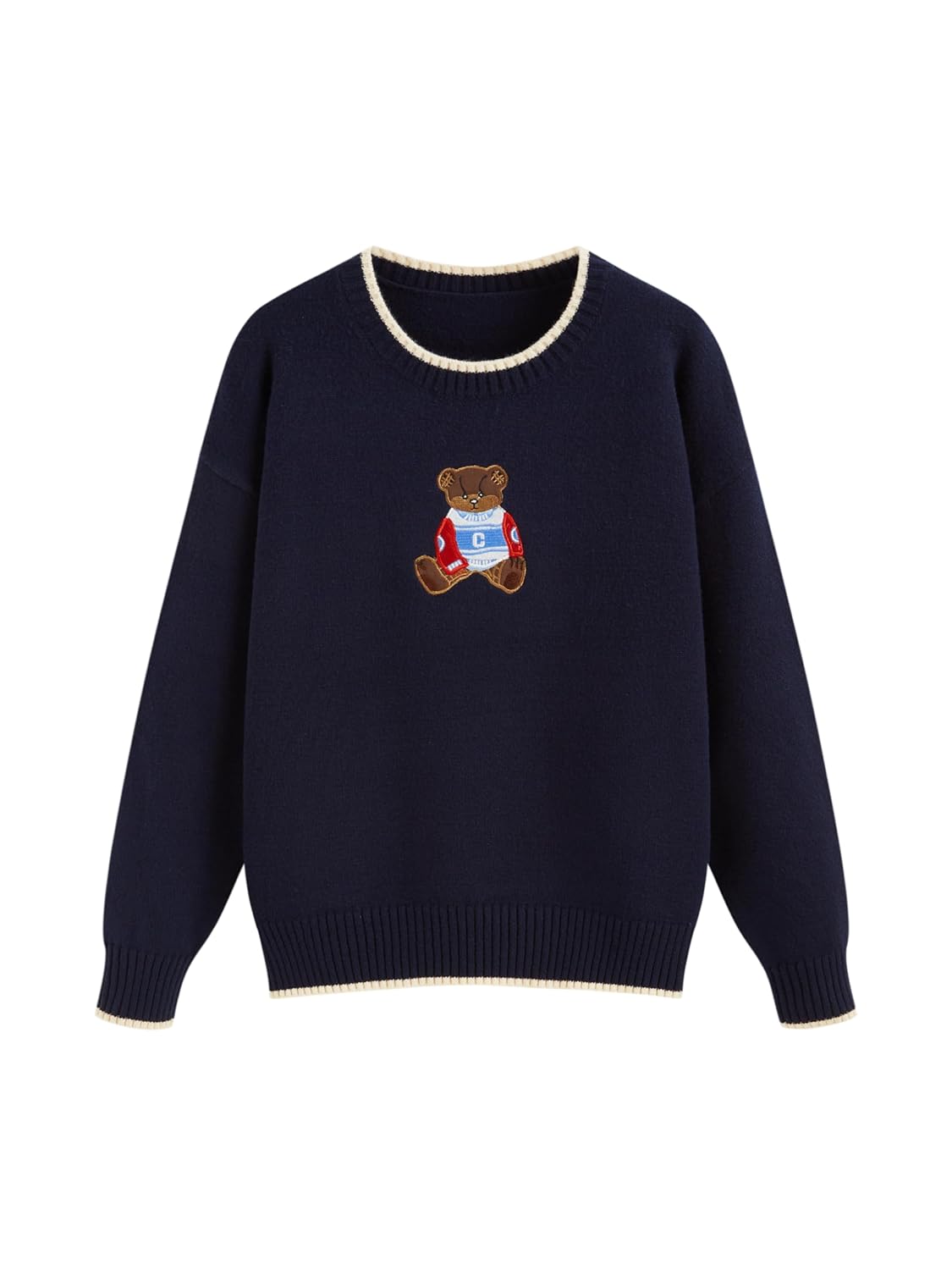 CIDER Womens Fall Sweaters Long Sleeve Cute Sweaters Bear Graphic Crewneck Soft Knit Casual Cropped Pullover