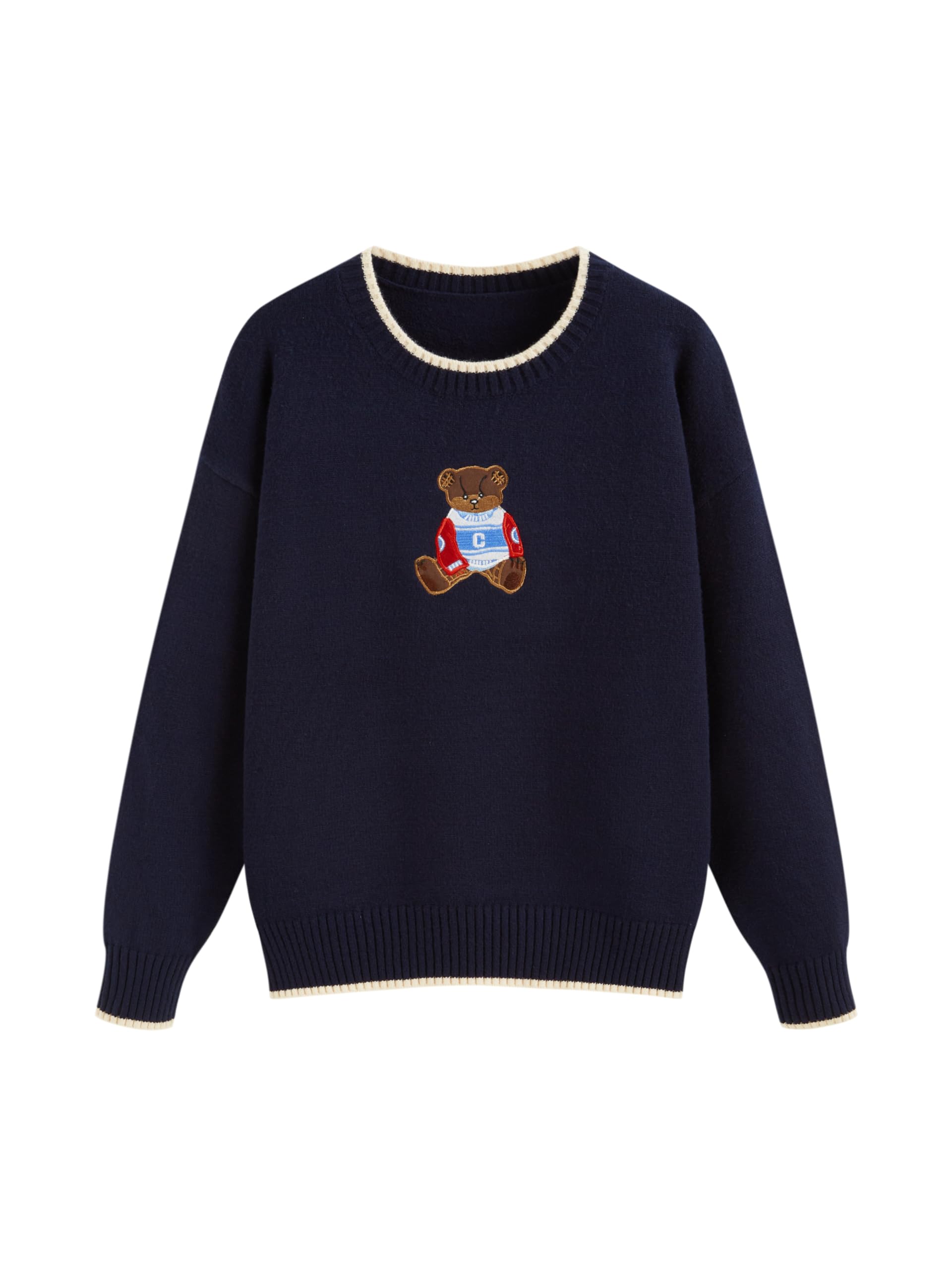 CIDER Womens Fall Sweaters Long Sleeve Cute Sweaters Bear Graphic Crewneck Soft Knit Casual Cropped Pullover
