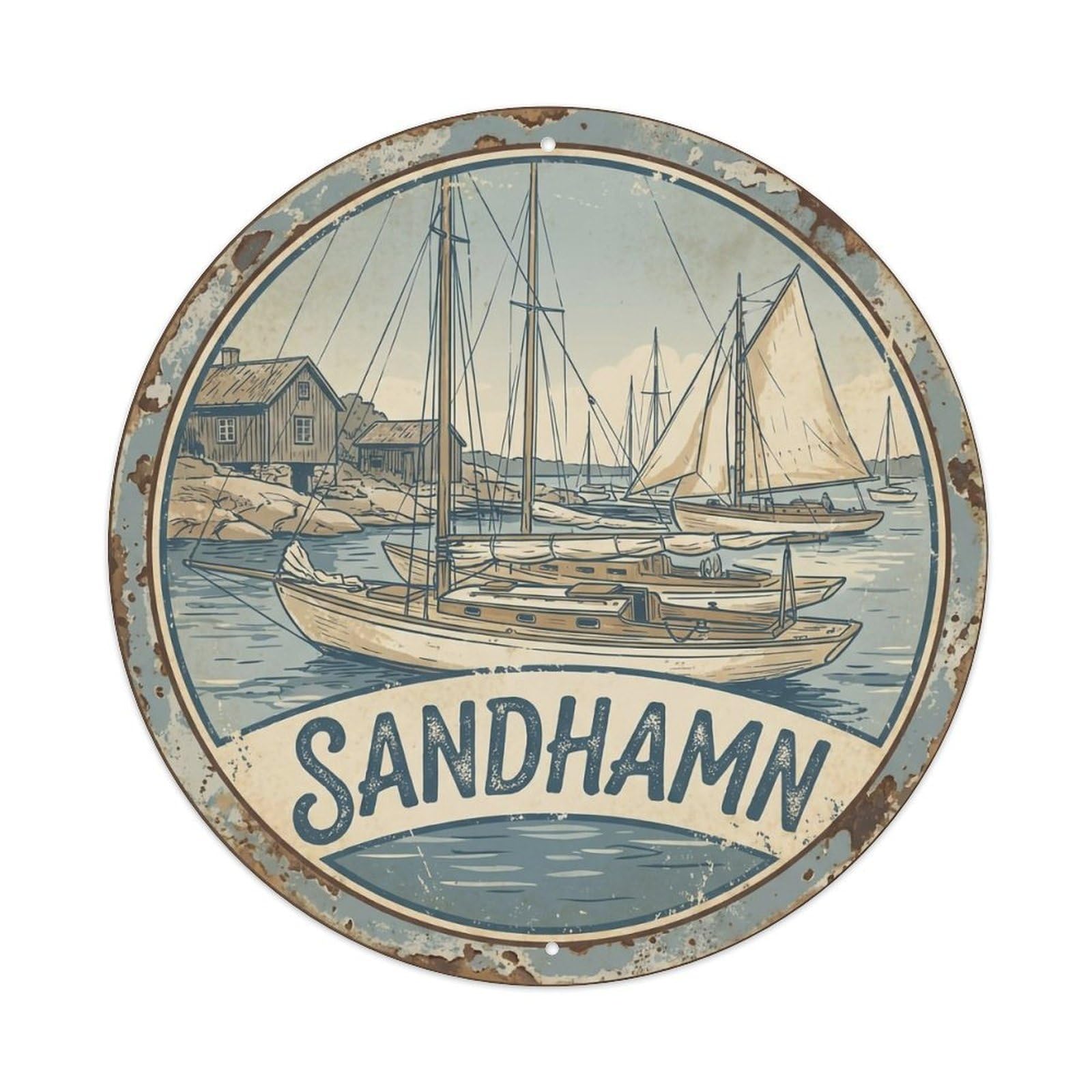 Okahys 8X8inch(20X20cm) Vintage Travel Sandhamn Sweden Sailing Metal Tin Sign