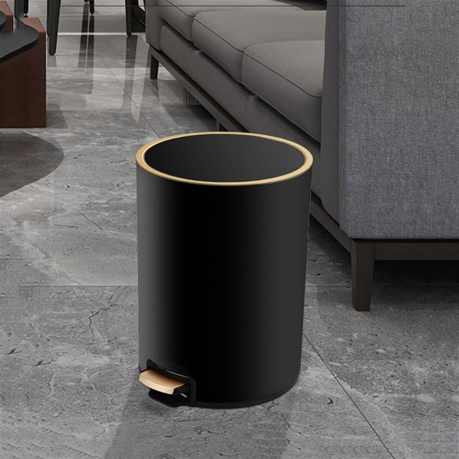 Cestino Pattumiera for la casa con Coperchio Ampio Soggiorno Cestino for la Carta igienica Bagno Camera da Letto Cucina Cestino Papeleras para Cocina(Black,6L)