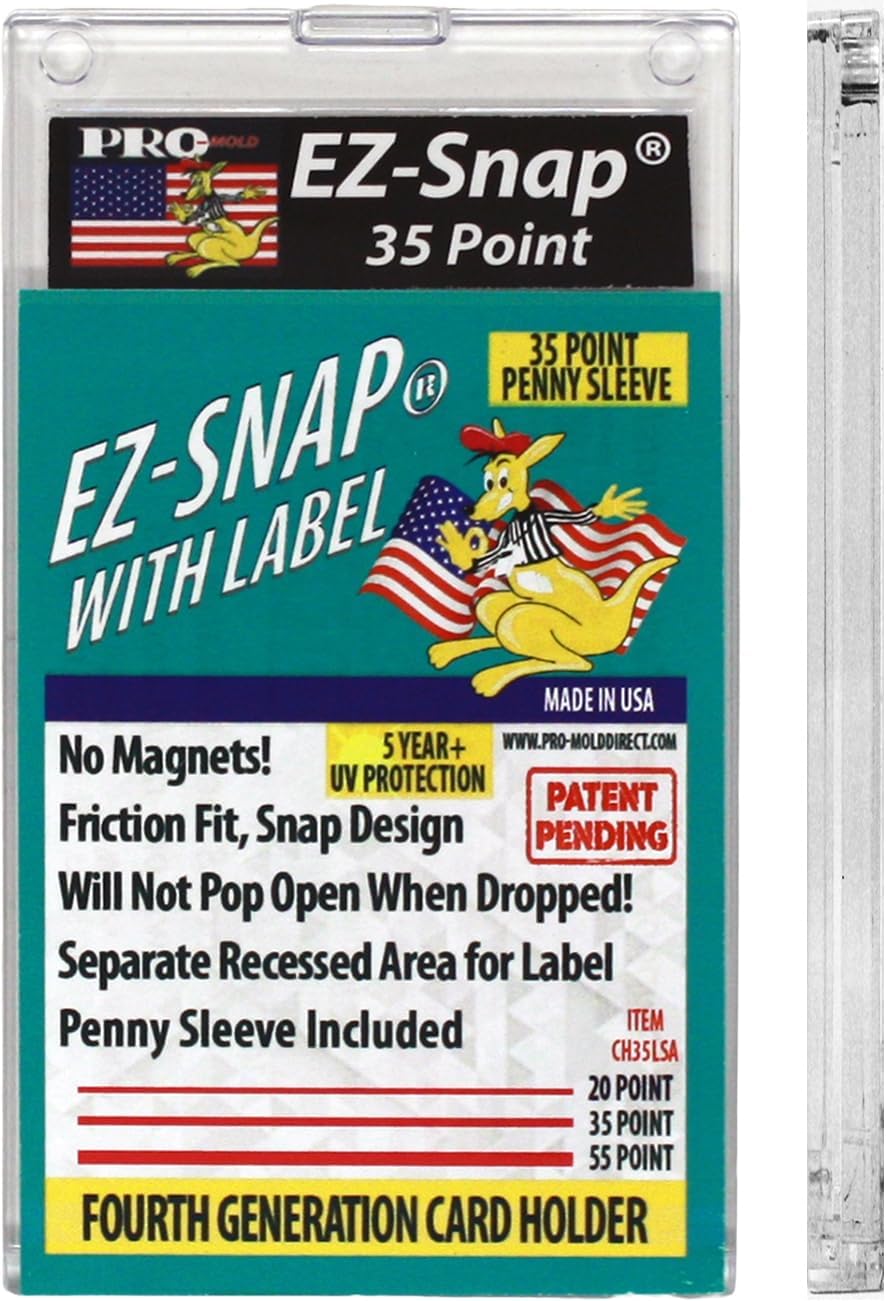 Box(25) Pro-Mold 35pt. EZ-Snap Tall Trading Card Holders | Holds Sleeved Card with Label | UV Protection CH35LSA