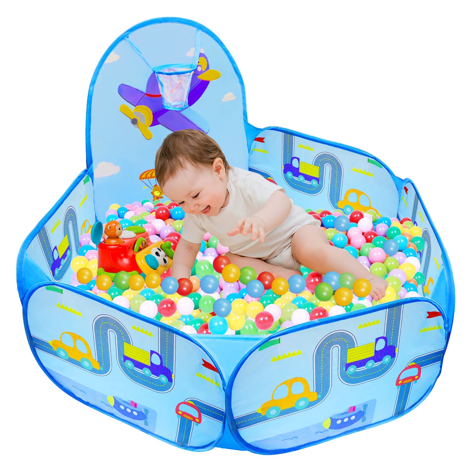 MAIKEHIGH Piscina di Palline per Bambini, Piscinetta da Gioco Pieghevole Pop-up con Cerchio da Basket, Regalo per Ragazzi Ragazze Regalo di Natale (Palline Non Incluse)